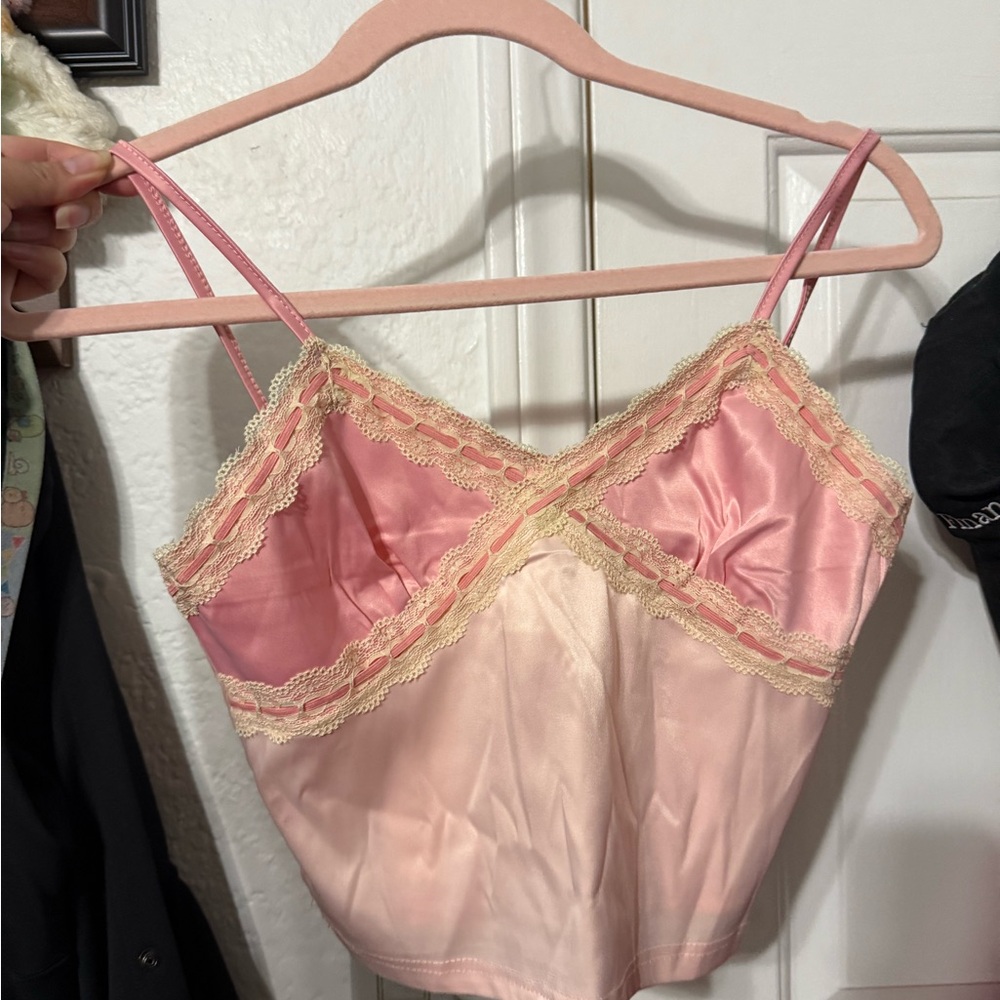 Pink Ribbon Lace Cami Top